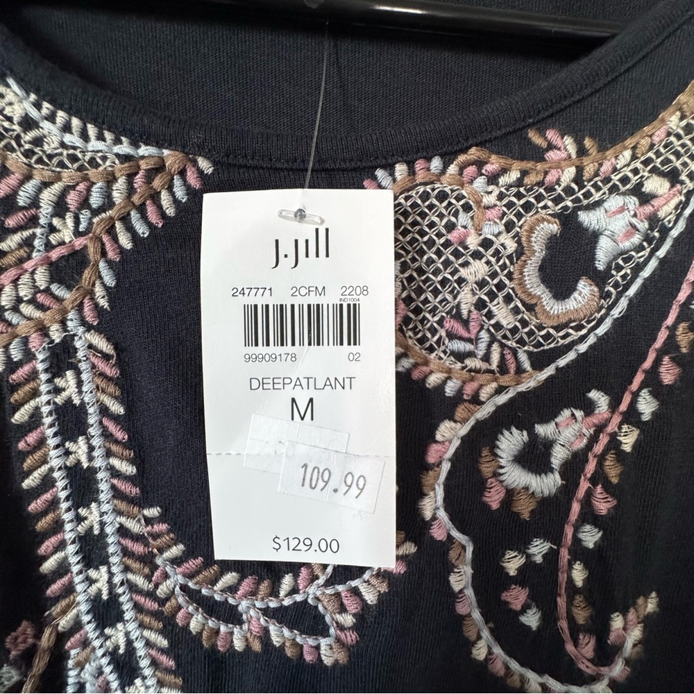 J.jill Cap Sleeve Floral Embroidered Blue cotton Maxi Midi Dress Sz M NWT - Picture 7 of 15